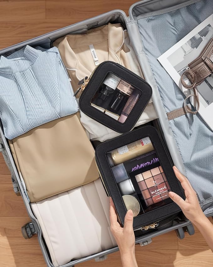 Travel Clear Makeup Bag Set, TSA Approved Cosmetic Bag Case with Zipper Portable Makeup Pouch Toiletry Bag Women Traveling Cosmetic Organizer Storage Bag Car Organizer Car Essentials for Women