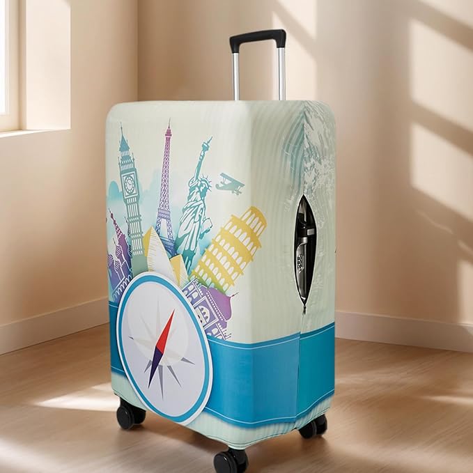 WUJIAONIAO Travel Luggage Cover Baggage Suitcase Cover Protector Skins 18-32 Inch (compass, M (for 22-24 inch luggage))
