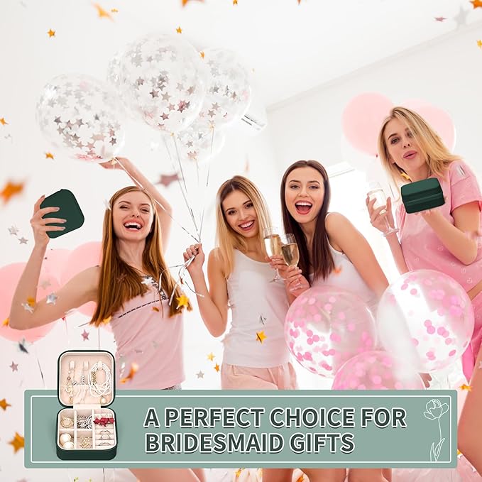 Leezmark 8 Pcs Bridesmaid Gifts Set Of 8 Jewelry Travel Case, Velvet Bridesmaid Proposal Gifts Box Portable Jewelry Travel Organizer Small Jewelry Box Mini Storage Box, Green