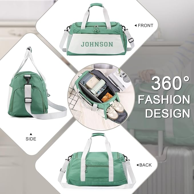 Personalized Duffel Bag Custom Sport Gym Travel Bags Embroidered Name Text Customized Dry Wet Separated Weekend Waterproof Bag for Women Men (A-Green)