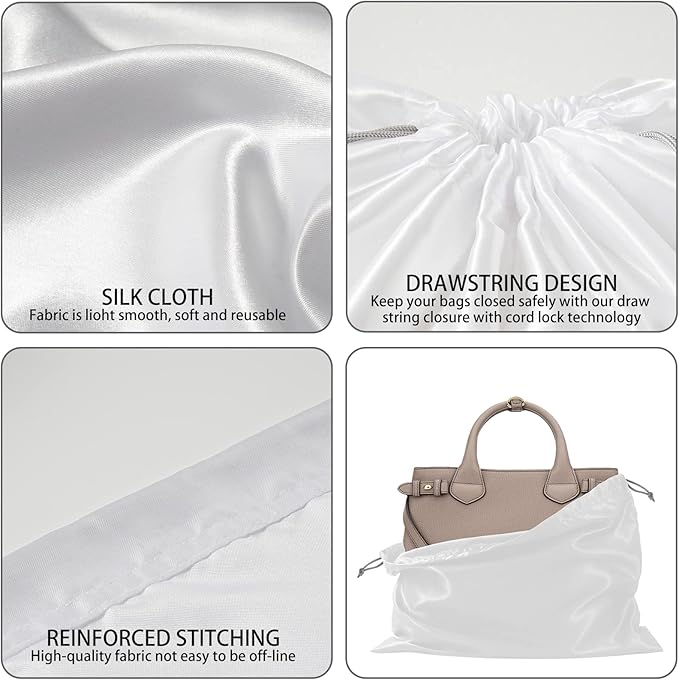 10 Pack Dust Bags for Purses and Handbags, Silk Dust Cover Storage Bag with Drawstring Travel Storage Pouch for Handbag Purse Shoes Boots (White, 19.6 × 15.7 in)