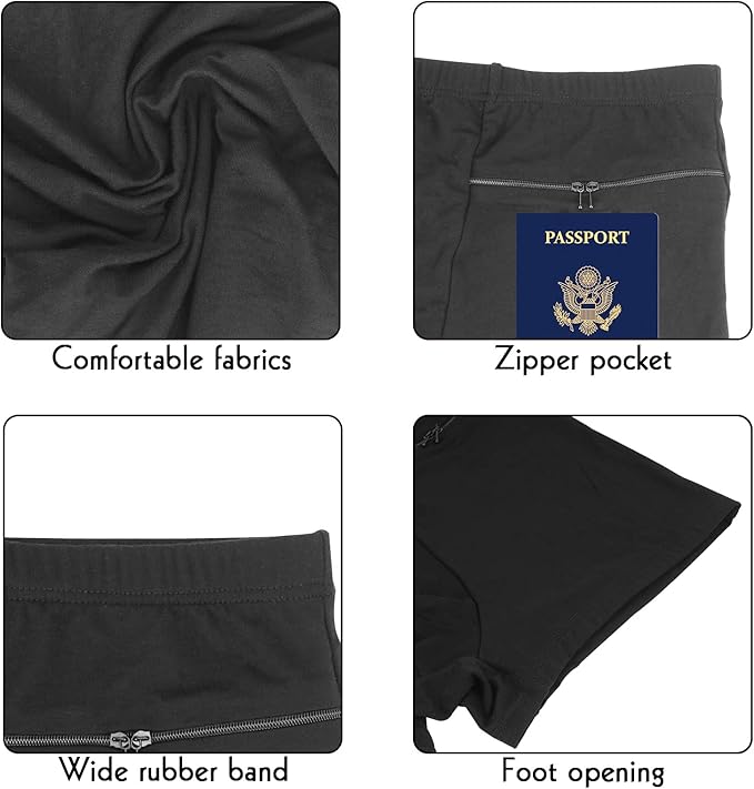 LUEXBOX Pocket Underwear for Men with Secret Hidden Pocket, Travel Boxer Briefs, 4 Packs (Black)