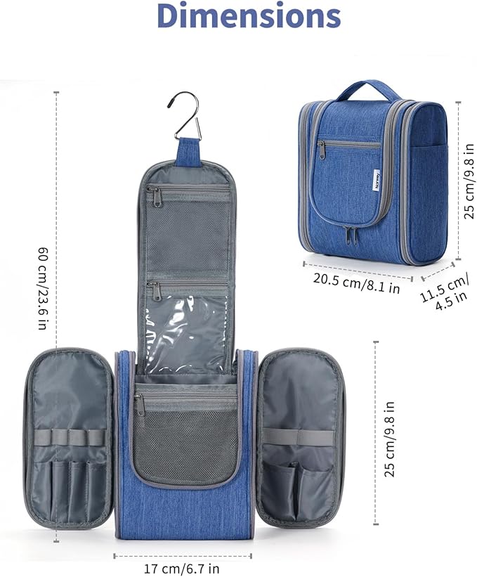 Narwey Small Hanging Travel Toiletry Bag Cosmetic Make up Organizer for Women and Men (Medium, Navy Blue)