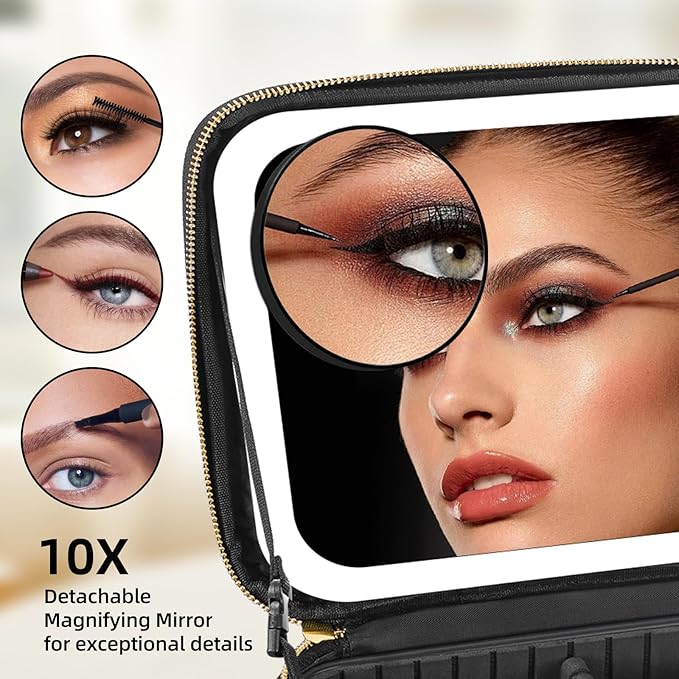 Makeup Case with Mirror and Lights, Travel Makeup Bag with Lighted Mirror, Make up Case with LED Mirror & Adjustable Dividers, Portable Cosmetic Organizer Bag Gift for Women(Pink)