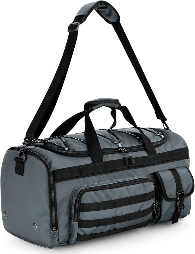 Gonex 45L Duffel Bag for Men, 3 in 1 Convertible Carry Gym Duffle with Shoe Compartment, Tactical Gear Loops, Water-Repellent Lining, Workout & Travel Bag (Gray)