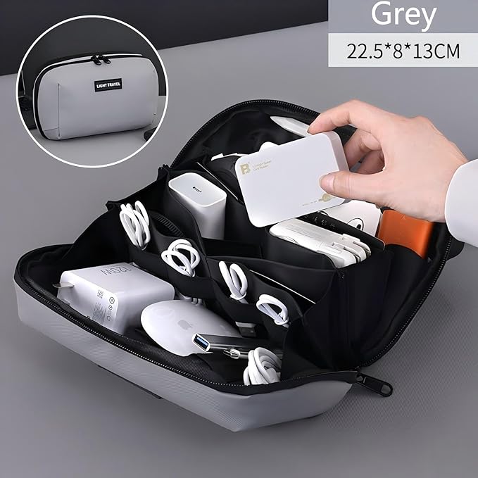 Electronics Travel Organizer Case - Tech Accessories Cord Storage Bag for Phone, Charger, Power Bank, Cables, USB, SD Card, Earphones, Magic Mouse - Portable Cable Organizer Pouch for Travel (Grey)