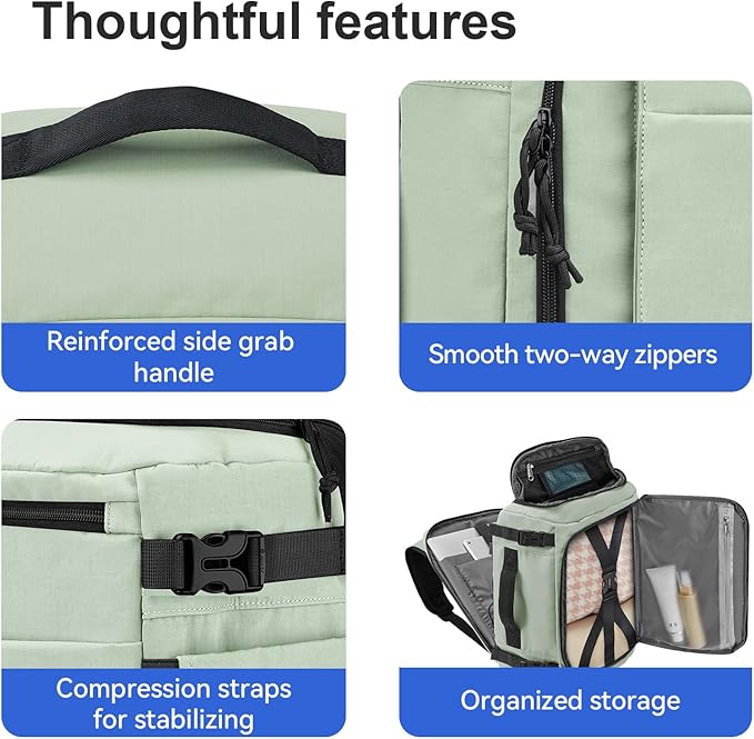 Carry On Travel Backpack with Shoe Compartment Flight Approved Laptop Backpack Expandable Work Business Backpack for Women Men Casual Daypack, Light Green