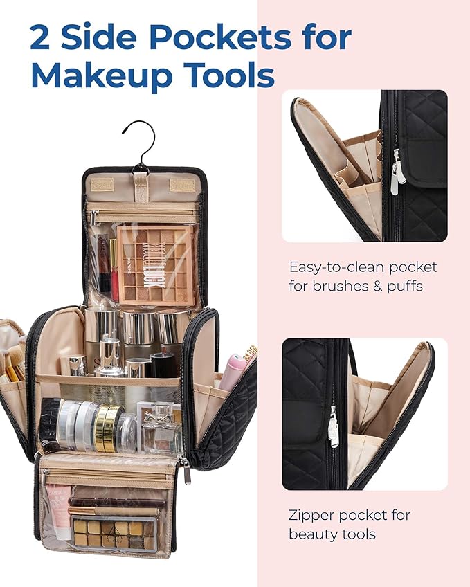 BAGSMART Travel Toiletry Bag, Large Capacity Cosmetic Bags for Women with Hanging Hook, Water-resistant for Toiletries Accessories Brushes Sponge, With Handle