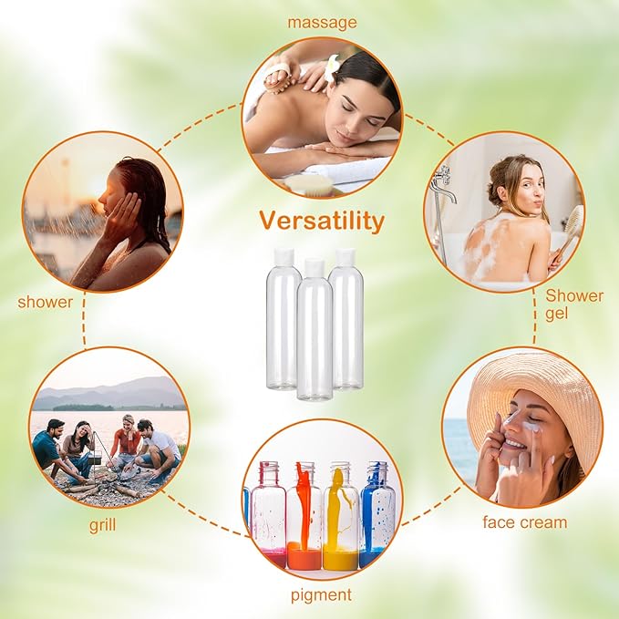 80 Pack 4 oz Plastic Bottles with White Top Caps, Clear Empty Bottles, Cosmetic Containers for Lotion and Shampoo, Travel-Friendly Bottles, BPA-Free for Liquids and Personal Care