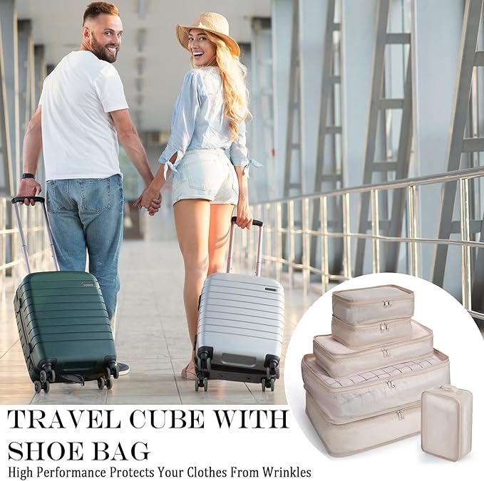 Shappy 12 Set Travel Packing Cubes Set for Suitcase, Lightweight Luggage Organizer Bags with Shoe Bag, Waterproof Mesh Clothes Storage for Family Travel Daily Use Camping Accessories Essential