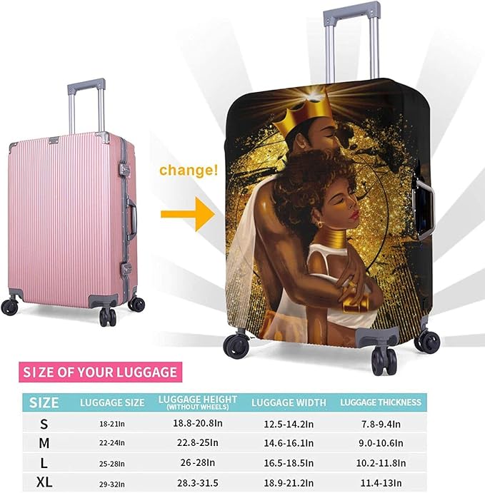 Travel Suitcase Protector African Queen And King Black Crown Elastic Protective Washable Luggage Cover With Concealed Zipper Suitable For Small