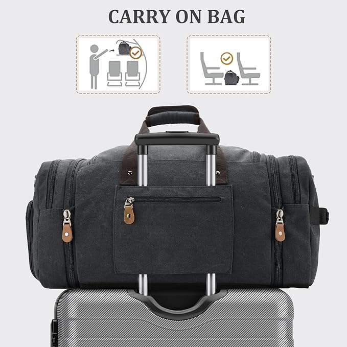 Gonex Canvas Duffle Bag 60L Travel Duffel Overnight Weekend Bag with Shoe Compartment (Dark Gray)