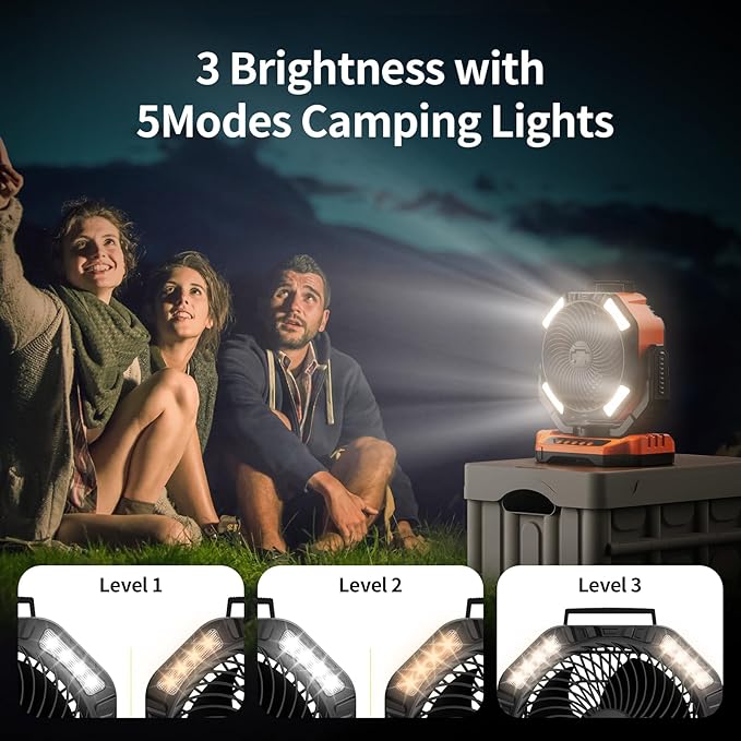 Socool 40000mAh Camping Fan Rechargeable, Battery Operated Portable Outdoor Fan Remote, 136Hrs & 4-Speed Cordless Oscillating, Table Fan with Light & Timer for Tent RV Jobsite Hurricane Power Outage