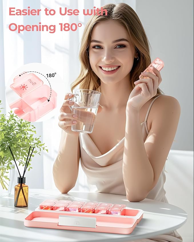Zoksi Am Pm Pill Organizer 7 Day, Weekly Pill Box 2 Times a Day, Medicine Pill Organizer with Separate Compartment, Travel Pill Case Dispenser Portable for Vitamins, Fish Oils, Medicines(Pink)
