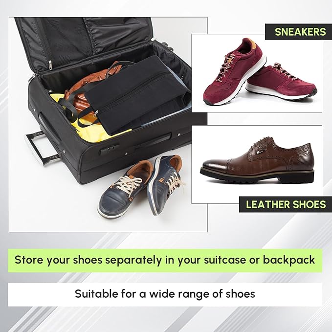 Leinuosen 2 Pcs Smell Proof Shoe Cleat Bag for Travel Water Resistant Odor Absorbing Lightweight Golf Soccer Shoe Storage Organizer Pouch with Zipper for Gym Sports Work Men Women (Black)