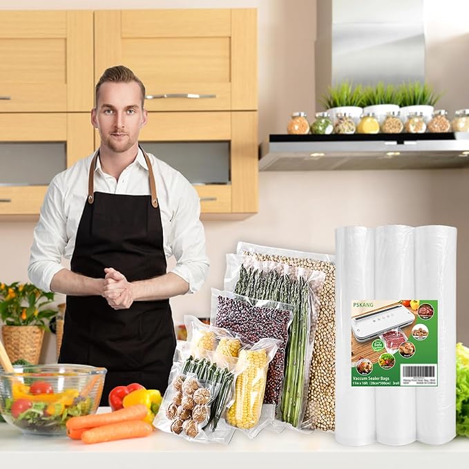 Vacuum Sealer Bags Rolls 11" x 16' (3 Rolls) BPA Free Vacuum Seal Bags for Food Heavy Duty Puncture Prevention Bags Rolls for Custom Fit Airtight Food Storage and Sous Vide