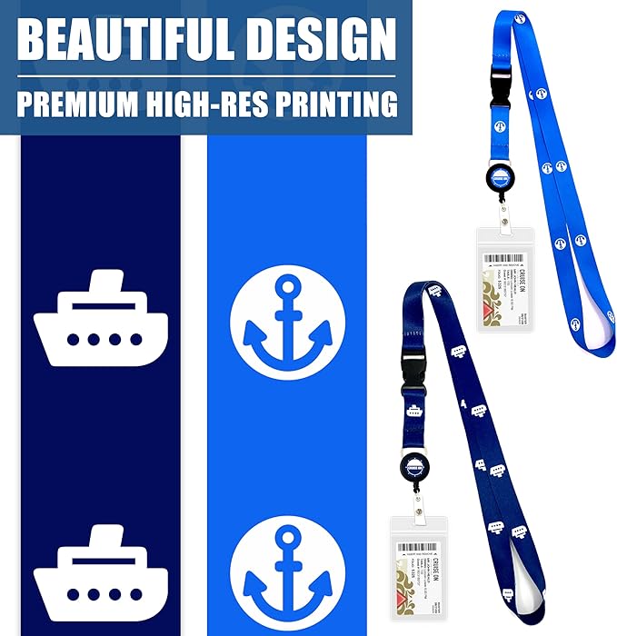 Cruise On Norwegian Luggage Tag Holders (4 Pack) & Lanyards (2 Pack) β Large, Clear, Waterproof Cruise Essentials 2025-2026 β Secure Ship Tags & Cards (Royal Blue)