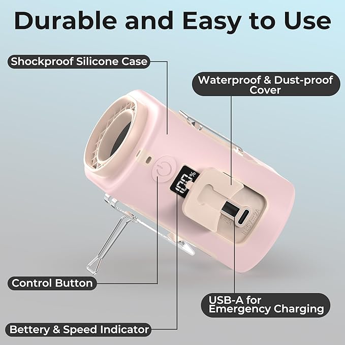 AMACOOL Mini Portable Waist Fan Clip on, 13000RPM 4-Speeds Personal Neck Fans, Up to 24H Battery Life, Rechargeable Wearable Shirt Belt Fan for Outdoor Work Jobsite Travel Camping, Gifts for Men