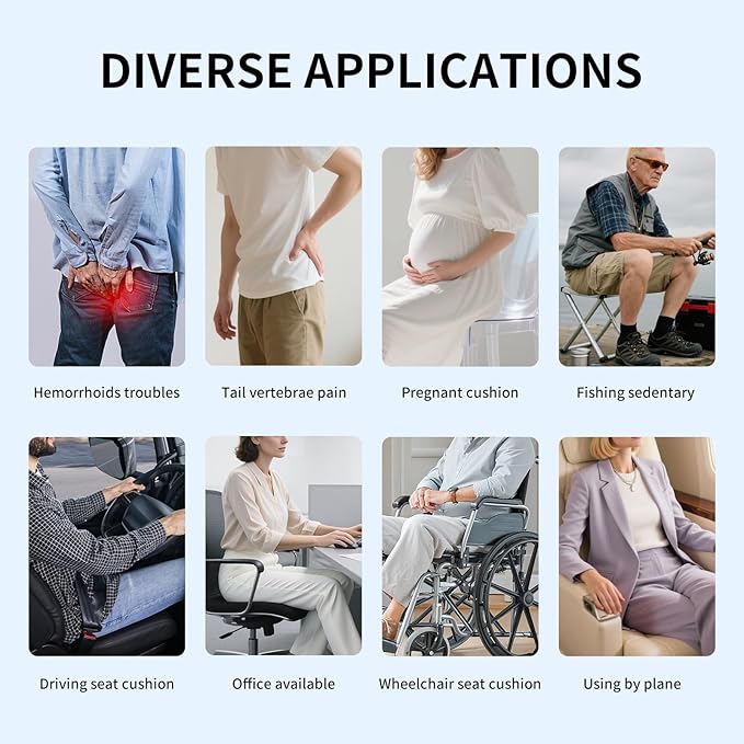 Travel Seat Cushion for Airplane - INFLATE/Deflate Built in Pump Inflatable Seat Cushion for Office Chairs, Wheelchairs, Car Seats & Outdoor Cushions 17.7x15.7 inches (Black)