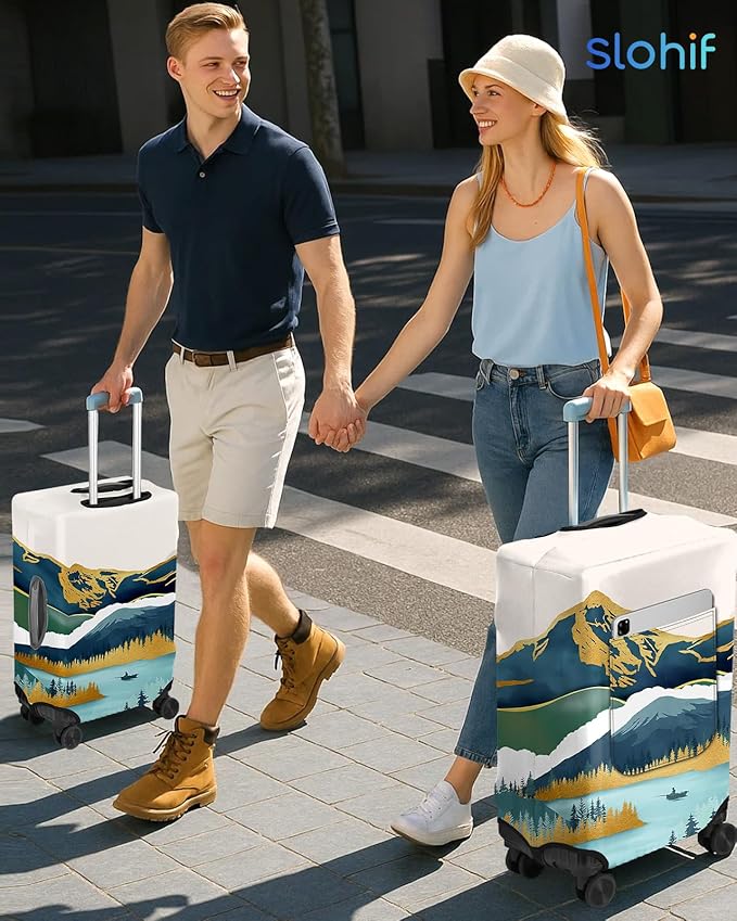 Slohif Luggage Cover for Suitcase Tsa Approved Protector - Luggage Sleeve Large Suit Case Cover Travel Stretch Baggage Case Protective Washable Fit 18-20 Inch Mountain XS