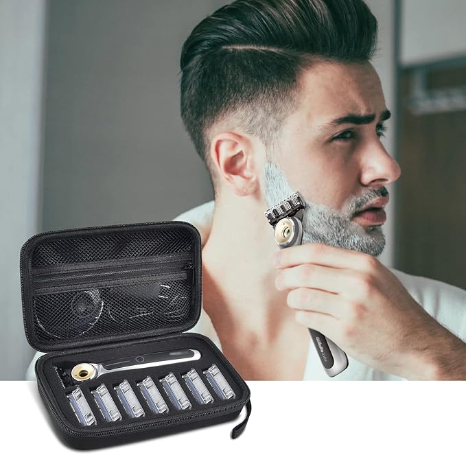 PAIYULE Travel Case Compatible with Gillette Heated Razor for Men, Starter Shave Kit Storage Holder for Blade Refills, Clipper Guards, Charging Dock and Accessories-Black(Box Only)
