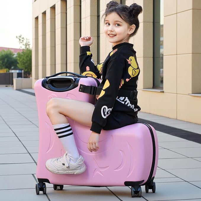 N-A Kids Ride On Suitcase with Wheels, Scooter Luggage for Toddlers Travel, Durable Children's Suitcase for Boys & Girls Ages 2-15 Years