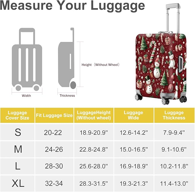 FOREVER QUEEN Snowman - Cane Candy Luggage Cover Suitcase Protector Suitcase Cover Anti-Scratch,Stretchable Bag Cover Washable Durable Polyester