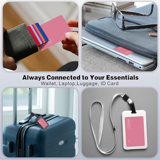 Eelexa Wallet Tracker Card, Rechargeable Thin Finder, Works with Apple Find My (iOS Only), Item Locator for Luggage Tags, Passports, Phone, IP68 Waterproof, Pink 2 Pack