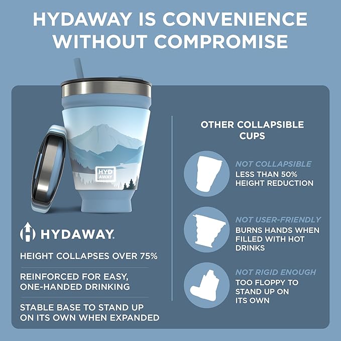 HYDAWAY 16oz Collapsible Tumbler - BPA-Free, Reusable Silicone Cup with Lid & Insulating Sleeve - Perfect for Coffee, Travel, and Everyday Use