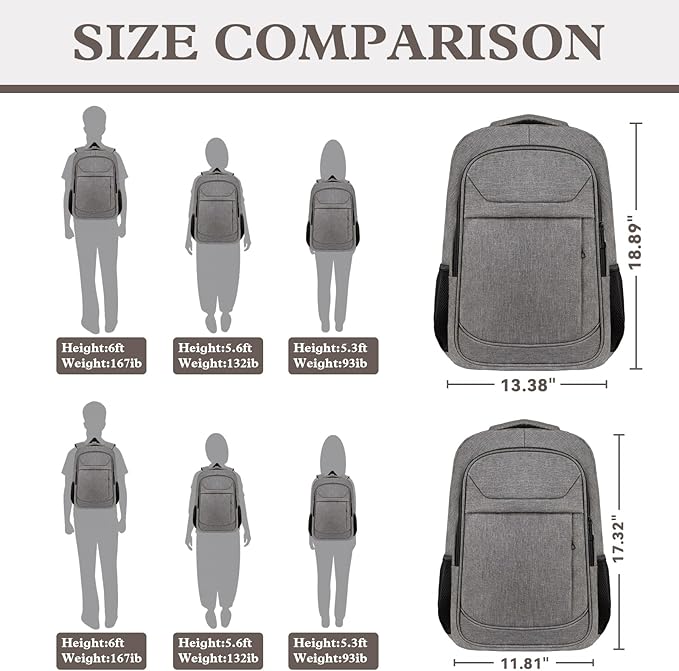 15.6 Inch Travel Backpack, Business Laptop Backpack, Water Resistant Durble Slim Casual College School Computer Nurse Work College School Bag, Travel Daypack Bag Gifts for Men Women, Grey