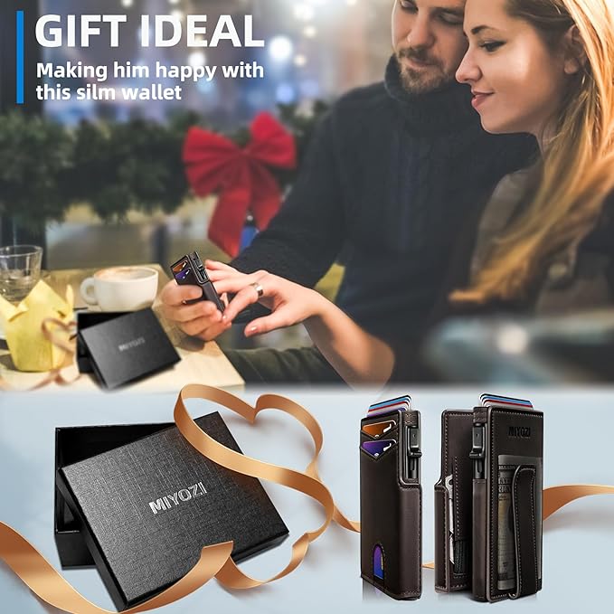 Men Wallet,with Money Clip Coins Pocket ID Window,Slim Front Pocket RFID Blocking Pop-up Card Holder 3.9"x 2.7", Gift Boxed