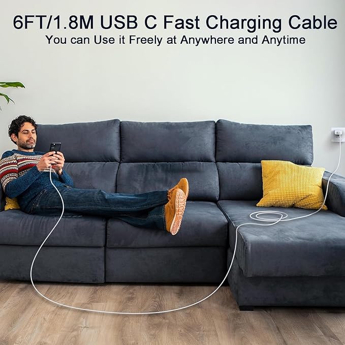 iPhone 17 16 15 Charger Fast Charging 20W Type C Charger Fast Charging with 6FT USB C Woven Cord for iPhone 17/17 Pro/17 Pro Max/17 Air/16/16e/16 Plus/16 Pro/16 Pro Max/15/15 Pro Max/iPad Pro/Air Pods