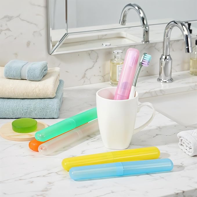 60 PCS Travel Toothbrush Holders, Bulk Plastic Toothbrush Case Cover with Ventilation Holes, Portable Dust-Proof Toothbrushes Storage for Travel, Home, Camping - 6 Assorted Colors