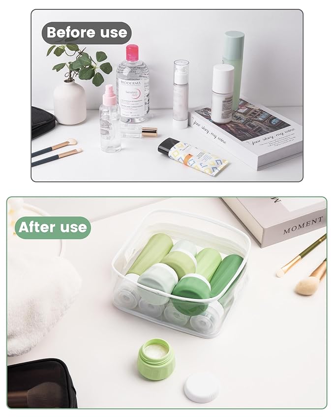 Travel Size Toiletries 10 Pack, TSA Approved 3oz & 1oz Silicone Refillable Containers with Clear Travel Bag