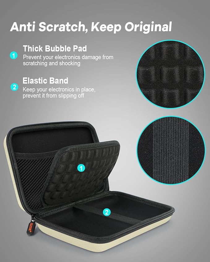 Clean-Beige Hard Shell Case for Electronic Accessories Organizer - Large Hard Carrying Case for Power Bank, External Hard Drive, Cell Phone, Charger, Cable - Portable Protection Travel Pouch Bag