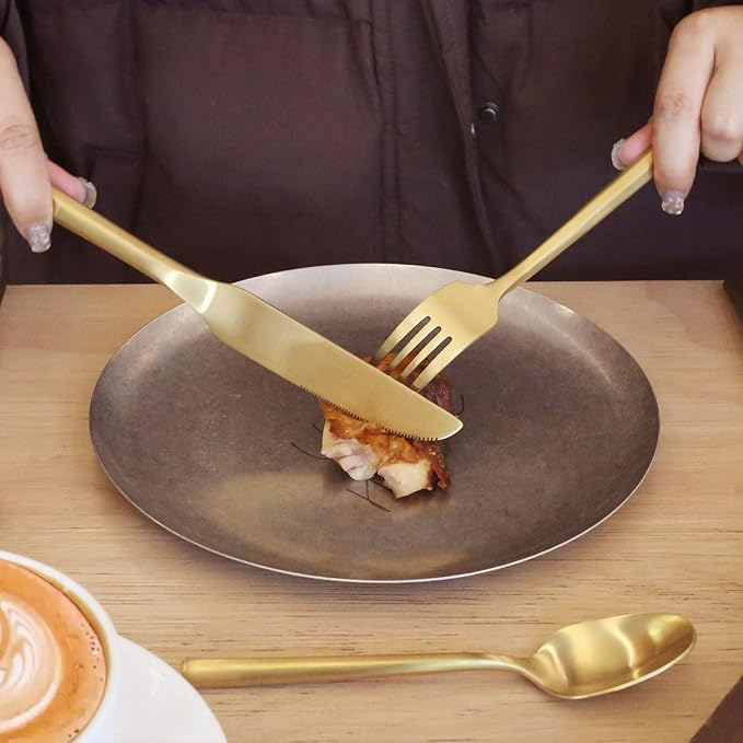 20-Piece Matte Gold Silverware Set, Hand Forged Utensil, Stainless Steel Flatware Set, Hexagon Handle Cutlery Set for Home Hotel Use, Service for 4