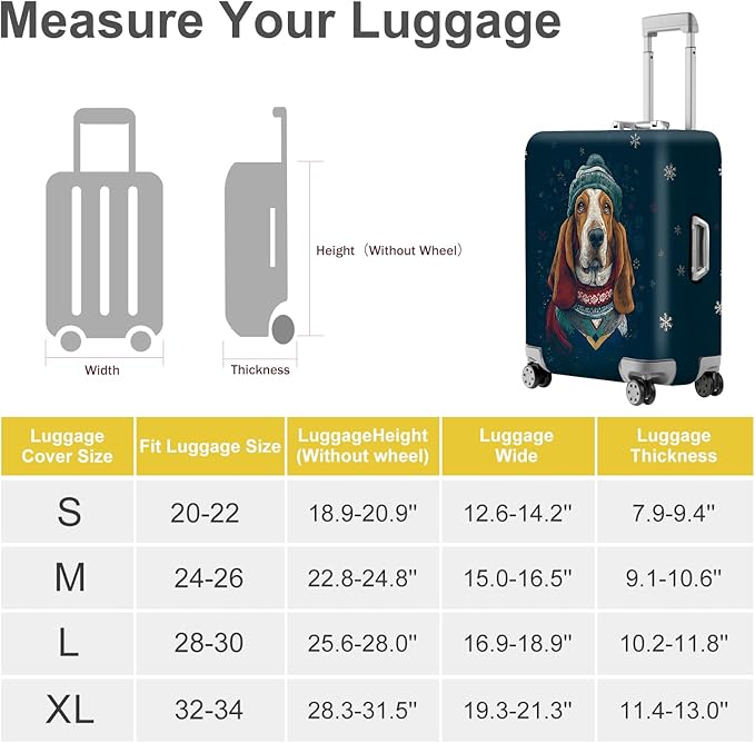FOREVER QUEEN Basset Hound Luggage Cover Suitcase Protector Suitcase Cover Anti-Scratch,Stretchable Bag Cover Washable Durable Polyester