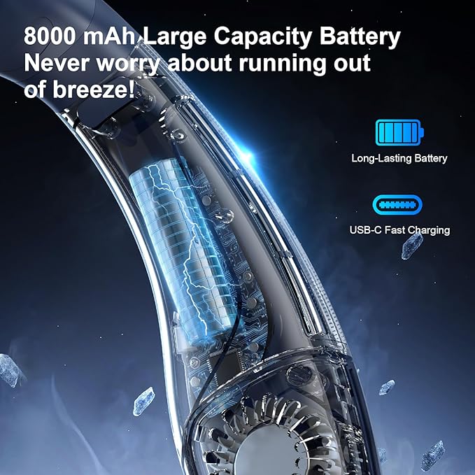 Neck Air Conditioner Fans That Blow Cold Air, 8000 mAh Battery Operated Wearable Cooling Device Fan, Bladeless, Rechargeable Fan, 3 Speed Settings & 3 Wind Modes