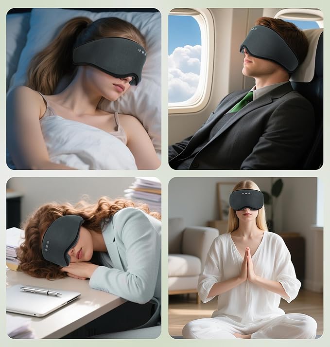 LC-dolida Bamboo Cotton Bluetooth Sleep Mask, 2 in 1 3D Soft Sleep Mask with Sleep Headphones, Sleep Eye Mask with Timming Setting, Blackout Sleeping Mask for Side Sleepers, Women Men, Grey