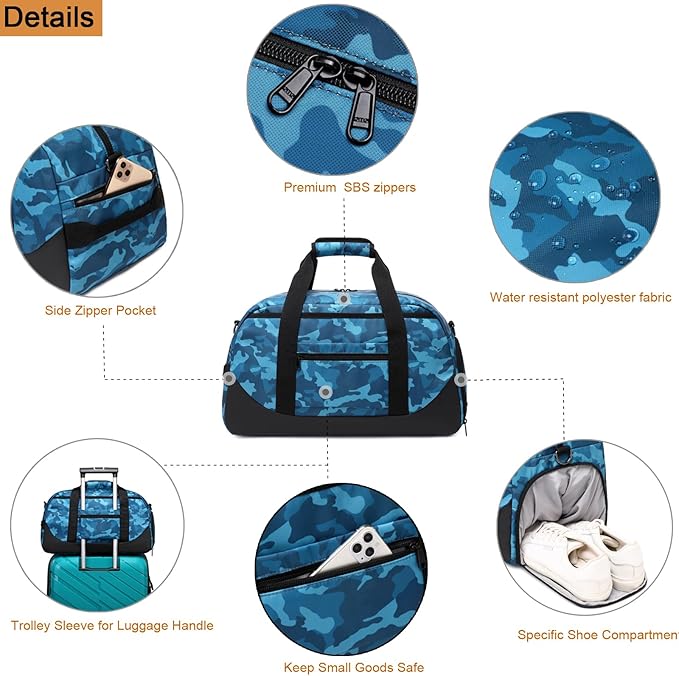 Octsky Overnight Bag Weekender Bag Sports Gym Travel Duffel Bag with Shoe Compartment Camo Blue