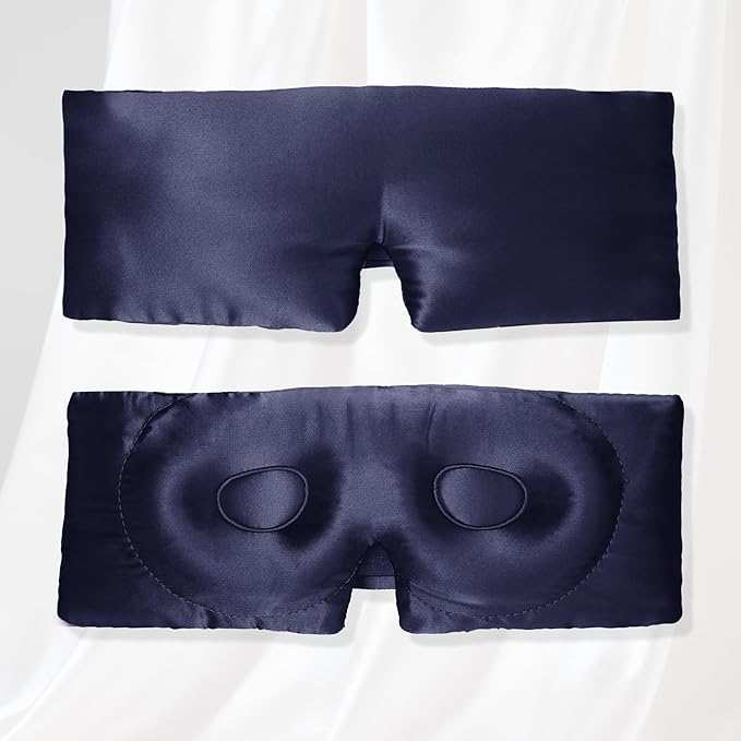 VOCOSTE 22 Momme Pure Silk Sleep Mask with Travel Pouch, 3D Contour Adjustable Blindfold for Side Sleepers, Eyelash Protecting for Natural Lashes & Extensions, Navy Blue