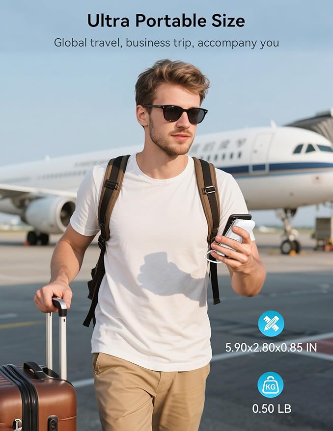 Portable Charger, 10000mAh 22.5W Fast Charging Power Bank with Built in Cable & Wall Plug, Travel Essential Battery Pack with LED Display, External Charger for iPhone, iWatch 11/10/9/8/Ultra/SE White