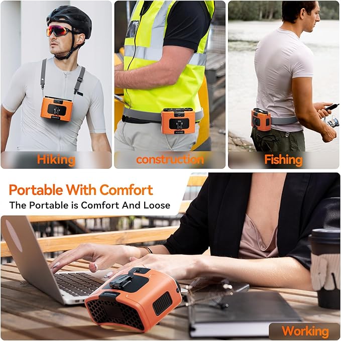 20000mAh Personal Waist Fan, USB Rechargeable Clip The Waist For Working,10 Speed & 40H Cooling and Heatstroke Prevention For Outdoor Travel Camping (K60-orange)