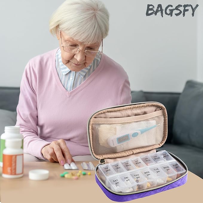 BAGSFY Pill Organizer Case 2 Times a Day- Weekly Medicine Organizer Travel Pill Box with Removable 7 Day Medicine Case Container for Fish Oil, Vitamin, Supplement