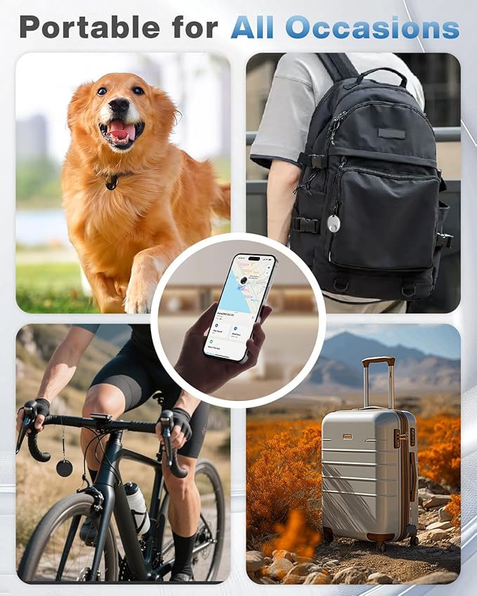 Air Tracker Tag 4 Pack(iOS Only),Precision Finding,Tracking Device with Replaceable Battery,Slim Tracker with Sound for Luggage,Keys,Wallet,Travelers, Bags,Car,Kids,Pets