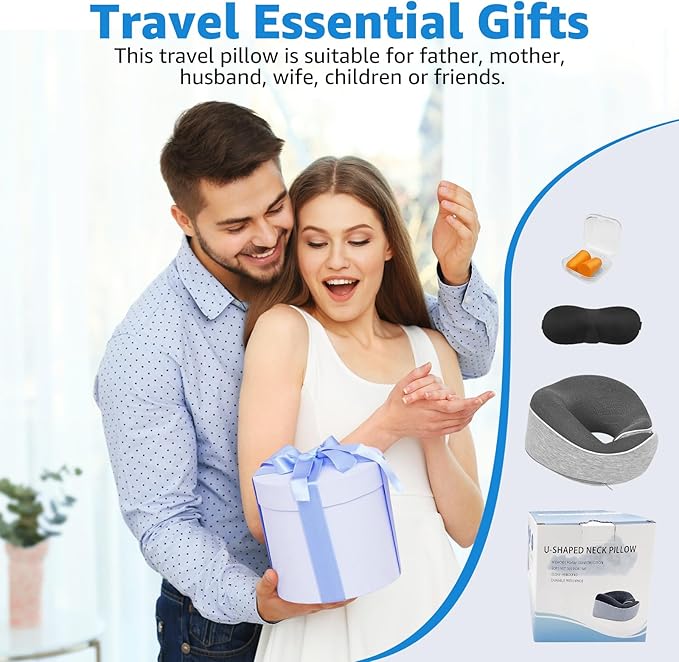 Travel Pillows for Airplanes Ergonomic Memory Foam Neck Pillow for Travel - 360° Head & Neck Support for Sleeping on Flights, Cars, Trains & Office (Gray-2)