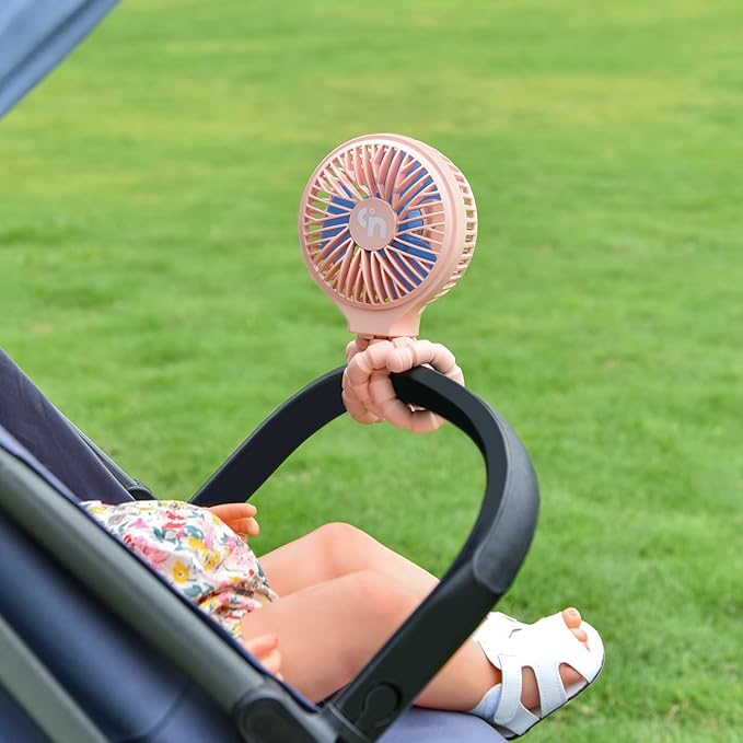 WiHoo Portable Stroller Fan, 11H Ultra-long Battery Life 3 Speed 360°Rotate, USB Rechargeable or Battery Operated Cooling Clip On Personal Fan for Baby Crib Travel Car Seat Pink