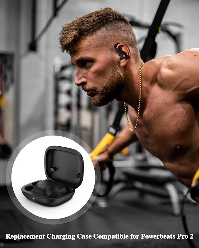 Jinstyles Wireless Charging Case for Powerbeats Pro 2: Portable Replacement Charger with Bluetooth Pairing Sync Button, 600mAh Built-in Battery, Earbuds Not Included