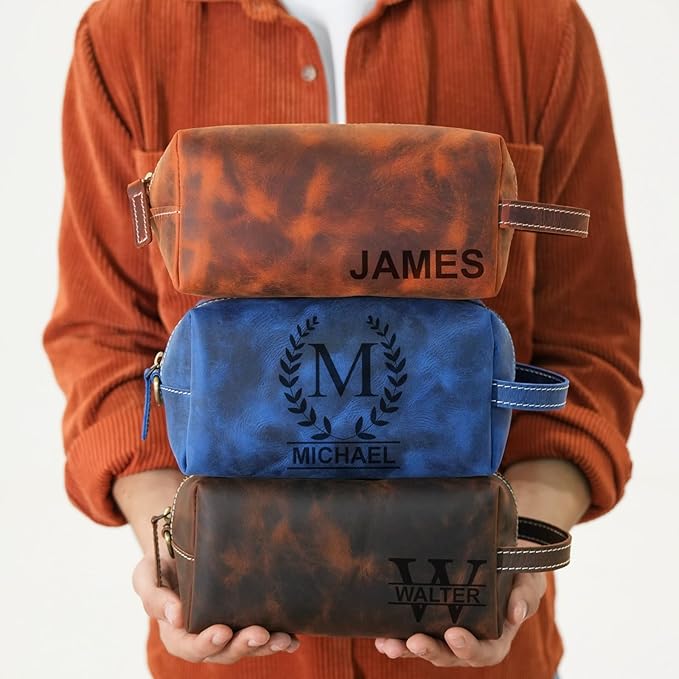 For the Man Who Has Everything - Personalized Leather Toiletry Bag for Men - Custom Dopp Kit with Monogram - Shaving & Travel Bag - Engraved Gift for Groomsmen, Dad, Husband, Anniversary