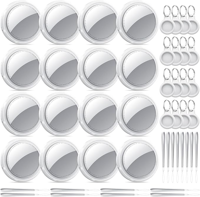 QCOQยฎ Tags-16 Pack White - Bluetooth 5.3 Tracker Tags Work with Apple Find My (iOS Only), Smart Tags with Protective Case/Keychain/Lanyard, Item Finder for Luggage, Key, Suitcase, Up to 100dB